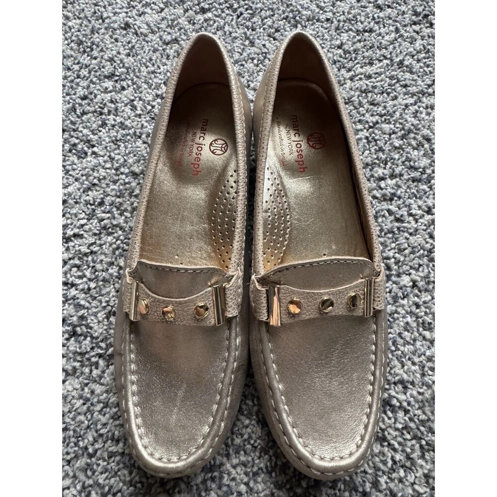 Marc Joseph Women 8.5 Mulberry Driving Loafer Shoes Flats Gold Leather